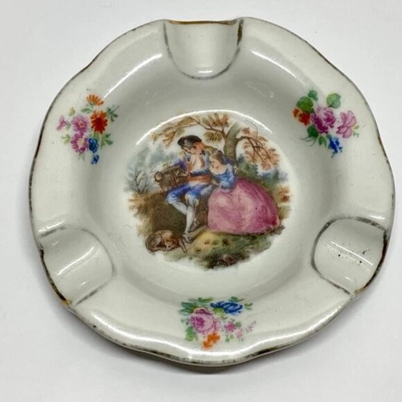 Vintage Porcelain Limoges Courting Couple Fragonard Dish Germany Ash Tray EUC - Picture 6 of 6